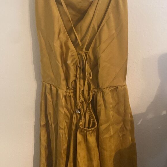 NWOT Free People x Revolve Good Company Cowl Neck Gold Slinky Satin Dress - Picture 11 of 13